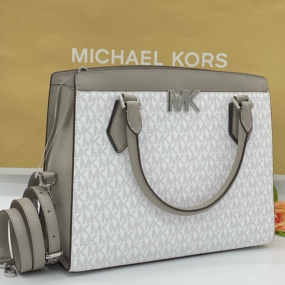 MICHAEL KORS MOTT LARGE SATCHEL BRIGHT WHITE LEATR - Picture 4 of 16